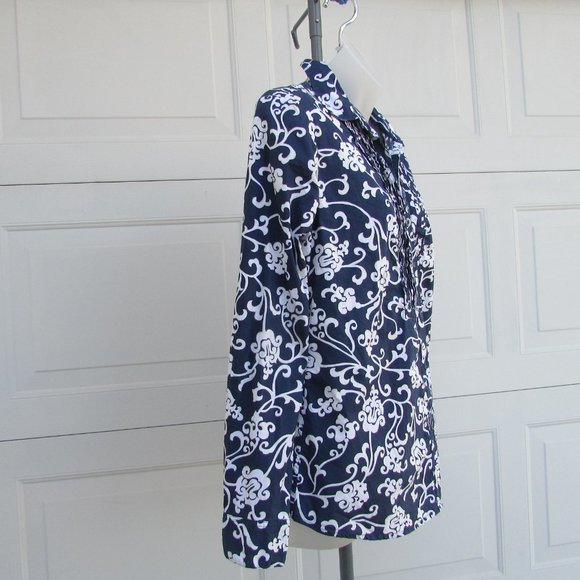 Charter Club navy white tuxedo button down shirt 10 - Picture 5 of 7